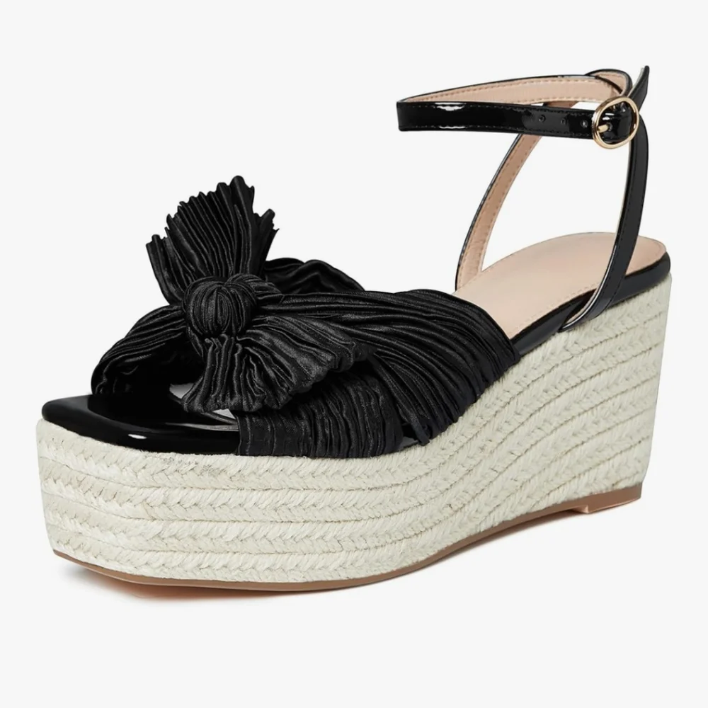 - Mattiventon Women's Espadrille Platform Wedge Sandals Pleated Bow Ankle …